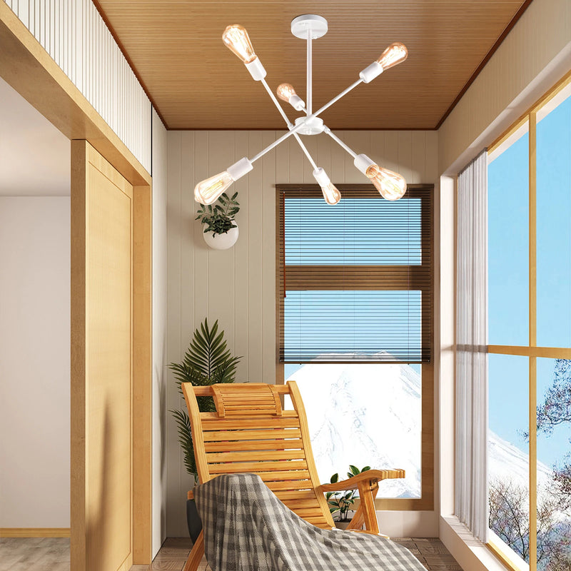 Plafonnier LED En Métal blanc à branches 6 lampes
