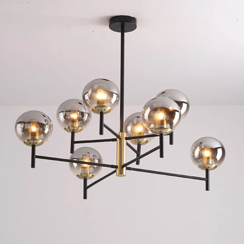 lustre industriel nordique 6 lumières ampoules à bulles de verre
