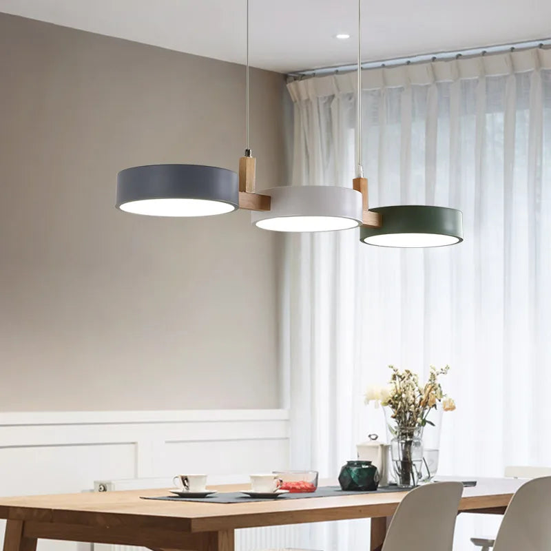 lustre nordique led moderne en bois et métal
