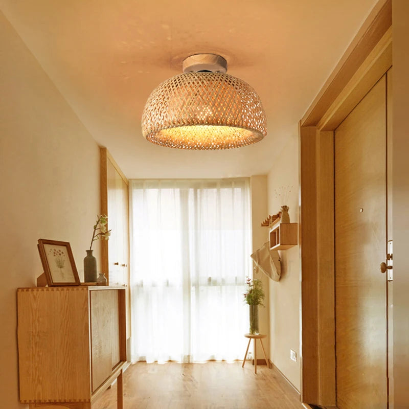 plafonnier rétro style chinois fait main tissage bambou créatif