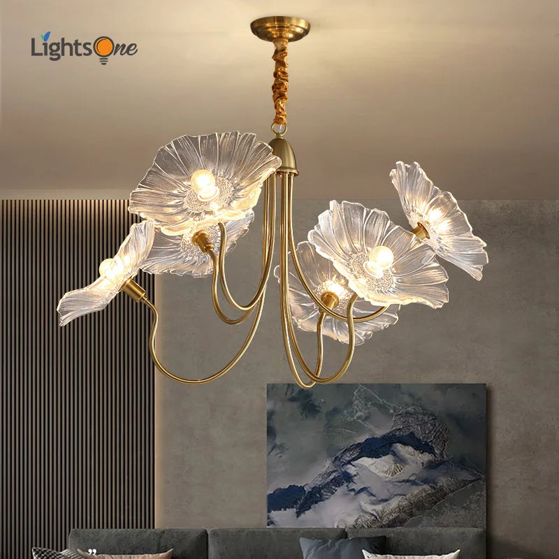 Lustre avec fleurs en verre déco nordique moderne