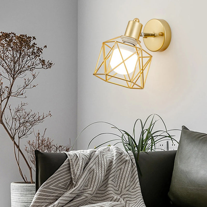 applique murale led moderne en bois avec cage en fer