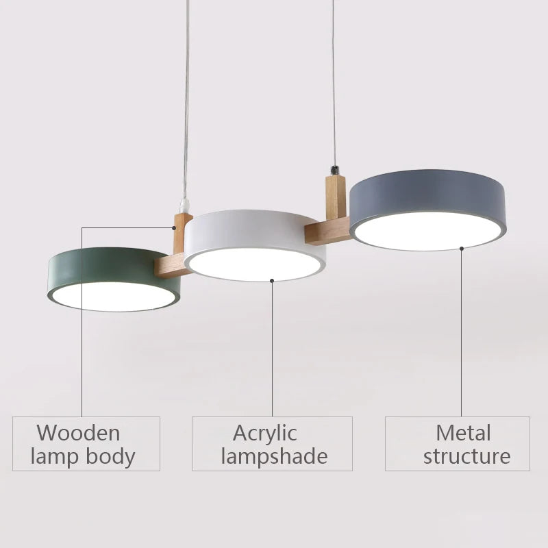 lustre nordique led moderne en bois et métal