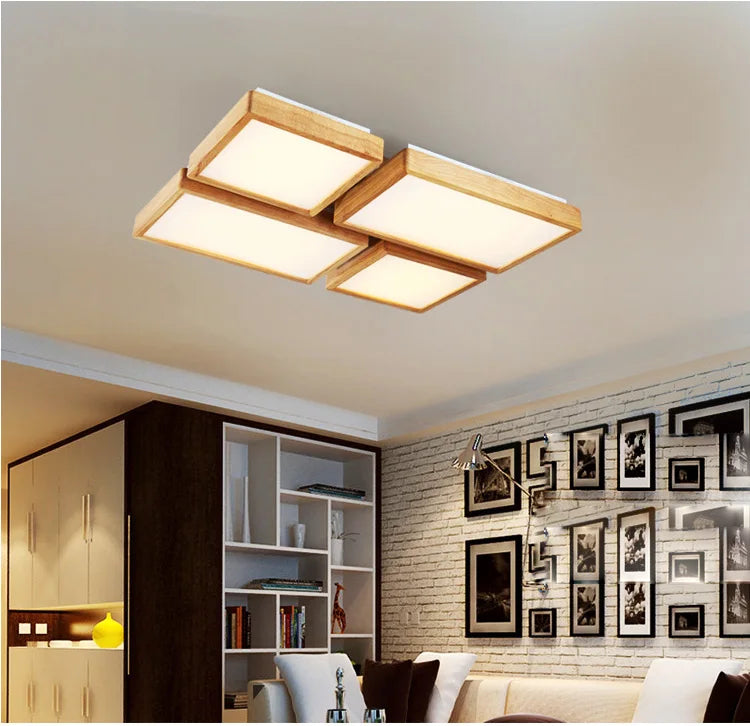 plafonnier led carré en bois grain de bois style nordique