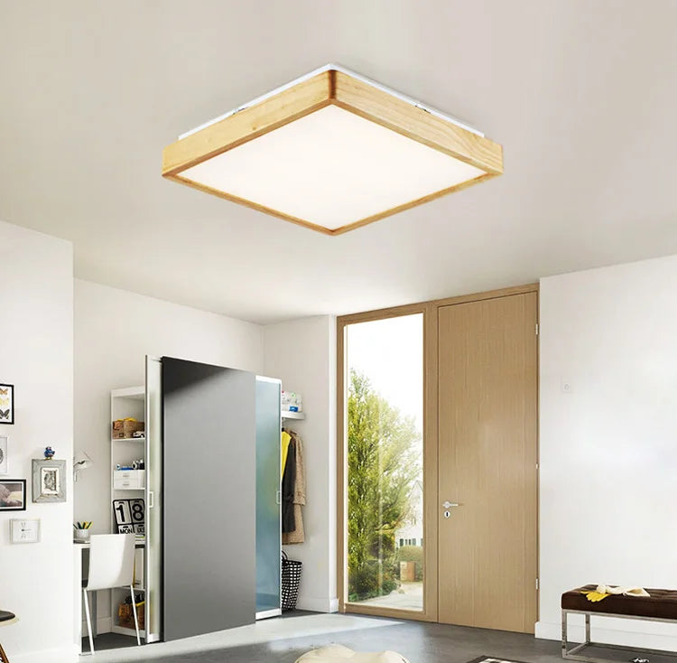 plafonnier led carré en bois grain de bois style nordique