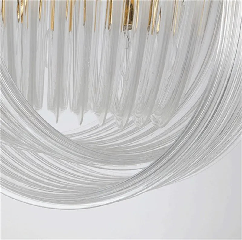 lustre suspendu en tube de verre courbé en métal doré moderne