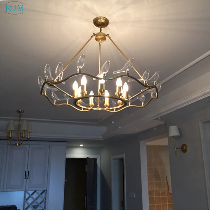 lustre nordique postmoderne en cuivre avec design d'oiseau créatif