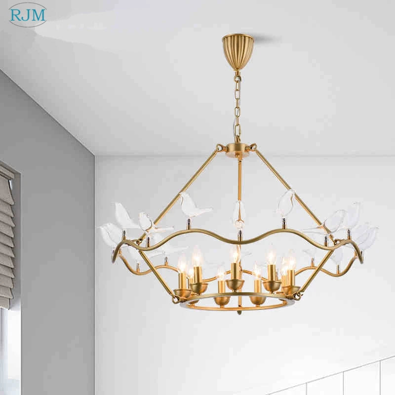 lustre nordique postmoderne en cuivre avec design d'oiseau créatif