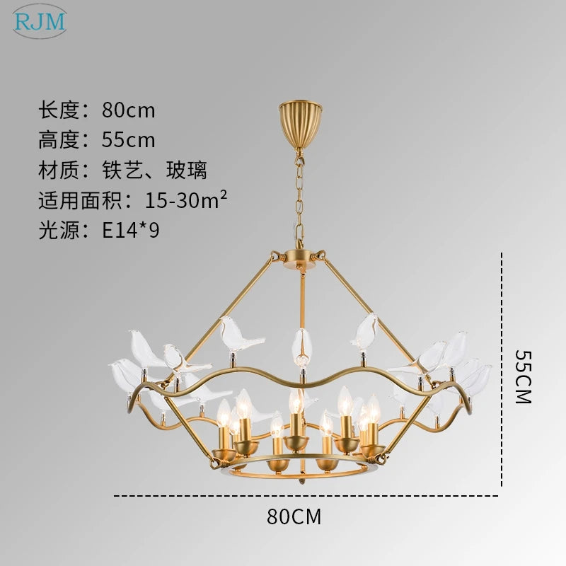 lustre nordique postmoderne en cuivre avec design d'oiseau créatif