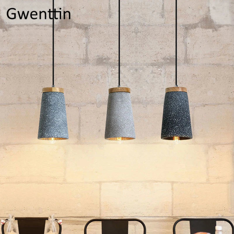 suspension en ciment vintage et bois moderne à LED