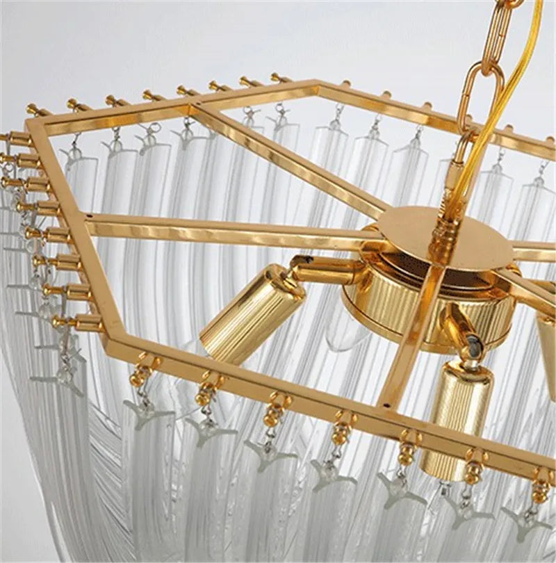lustre suspendu en tube de verre courbé en métal doré moderne