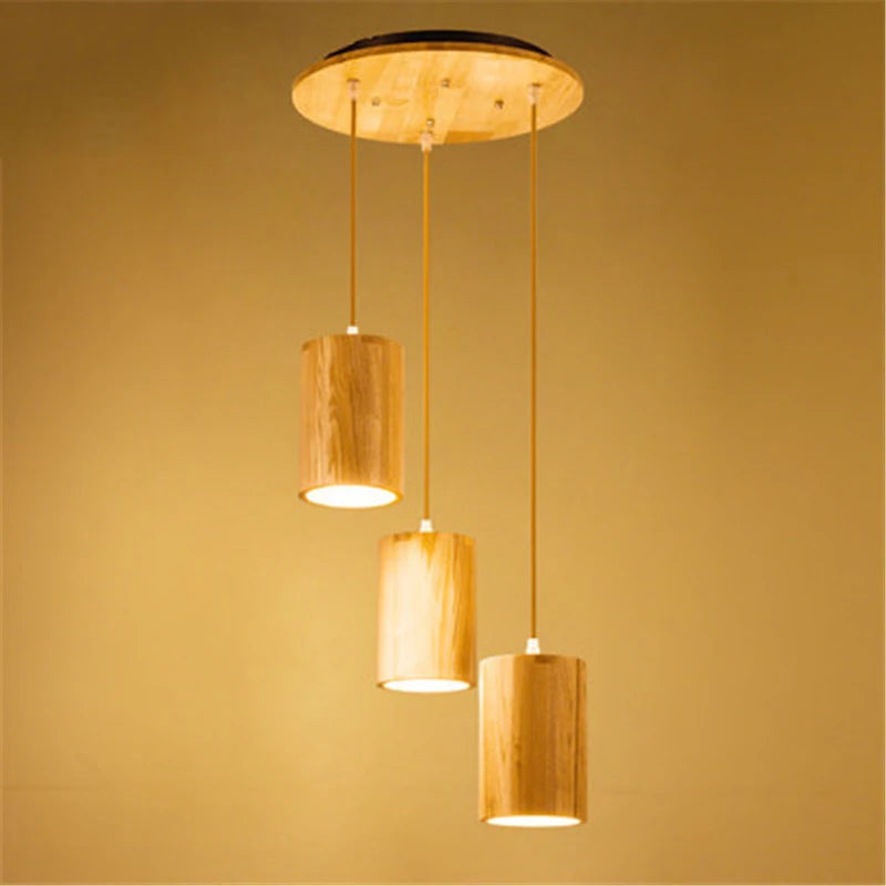 Suspension en bois simples nordiques de créateur lampe suspendue led cuisine île bar hôtel décor à la maison E27