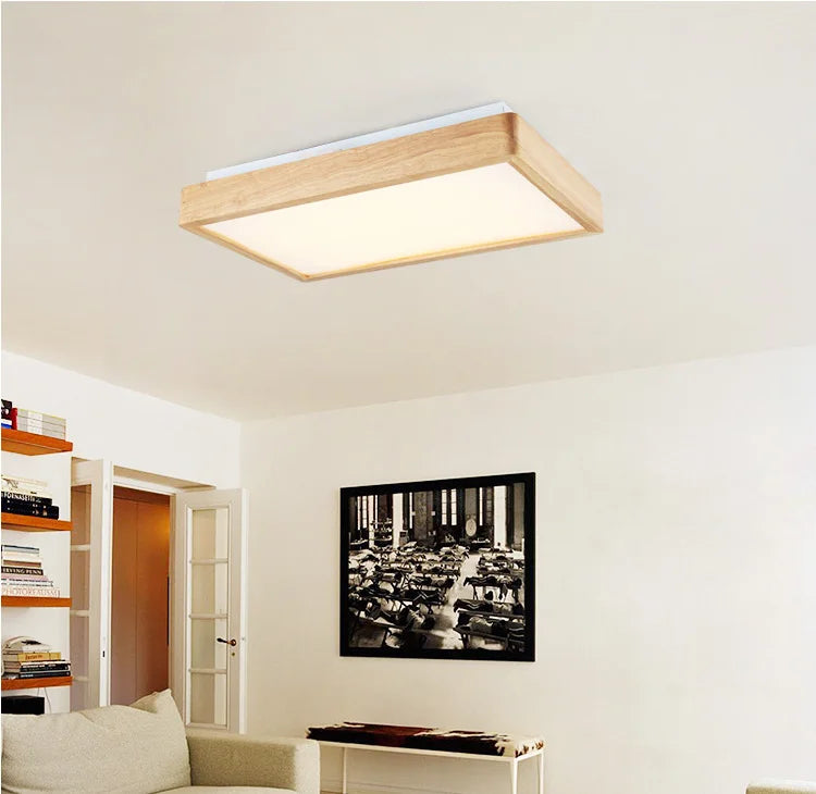 plafonnier led carré en bois grain de bois style nordique