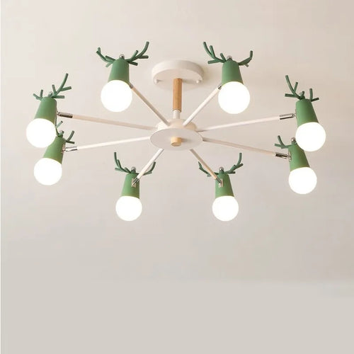 Lustre nordique en bois de macaron simple post-moderne LED lustres chambre salle à manger fer et bois tête de cerf plafonnier E27