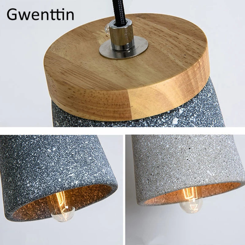 suspension en ciment vintage et bois moderne à LED