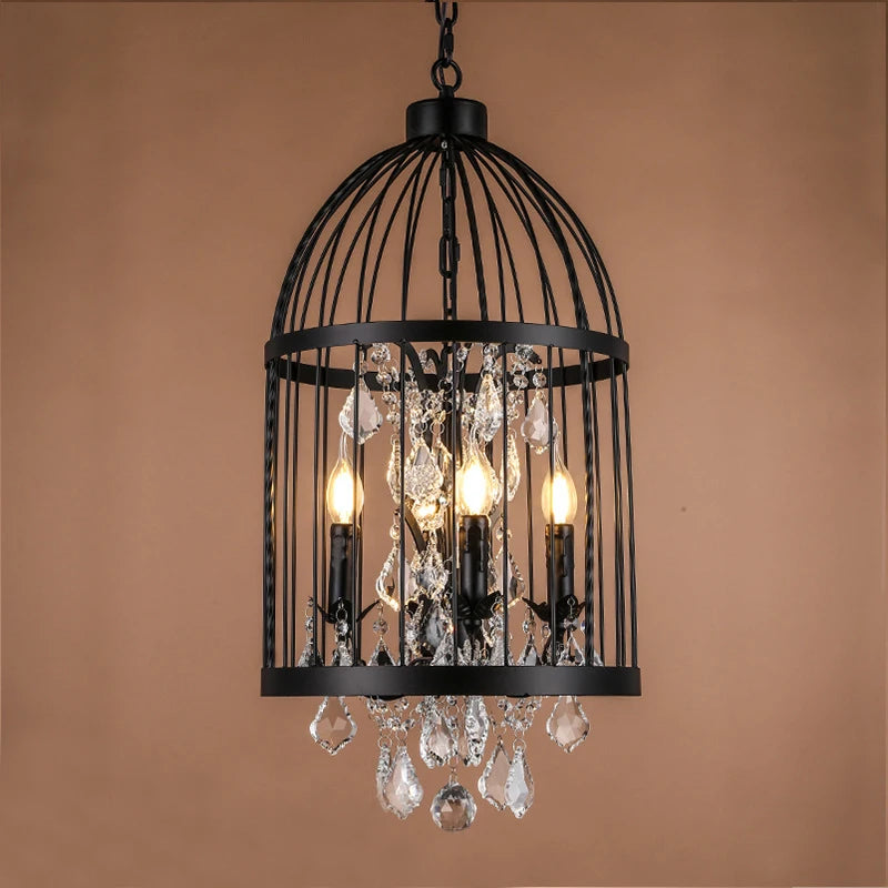 lustre vintage en fer forgé style empire cristal