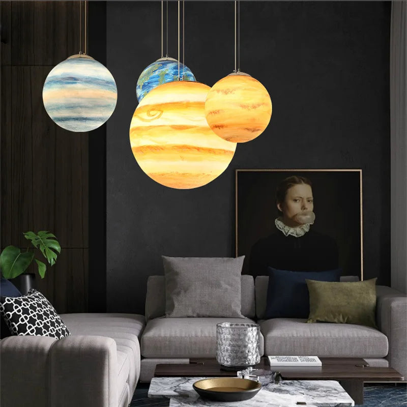 lustre moderne acrylique en forme de planète et lune