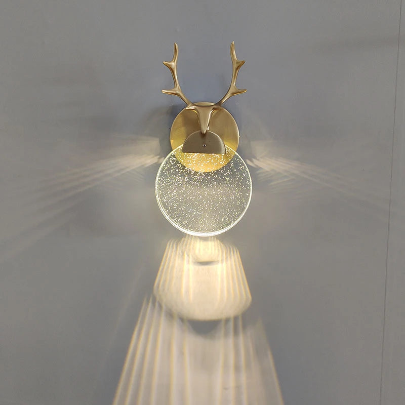 applique murale en bois de cerf abat-jour en cristal de luxe pour villa