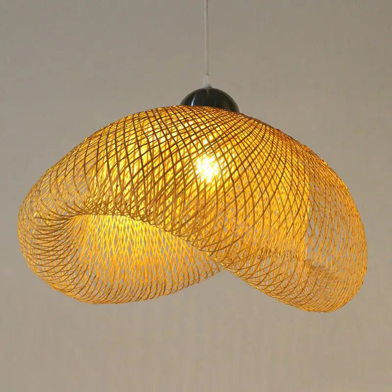 suspension vintage en bambou et rotin faite main style japonais