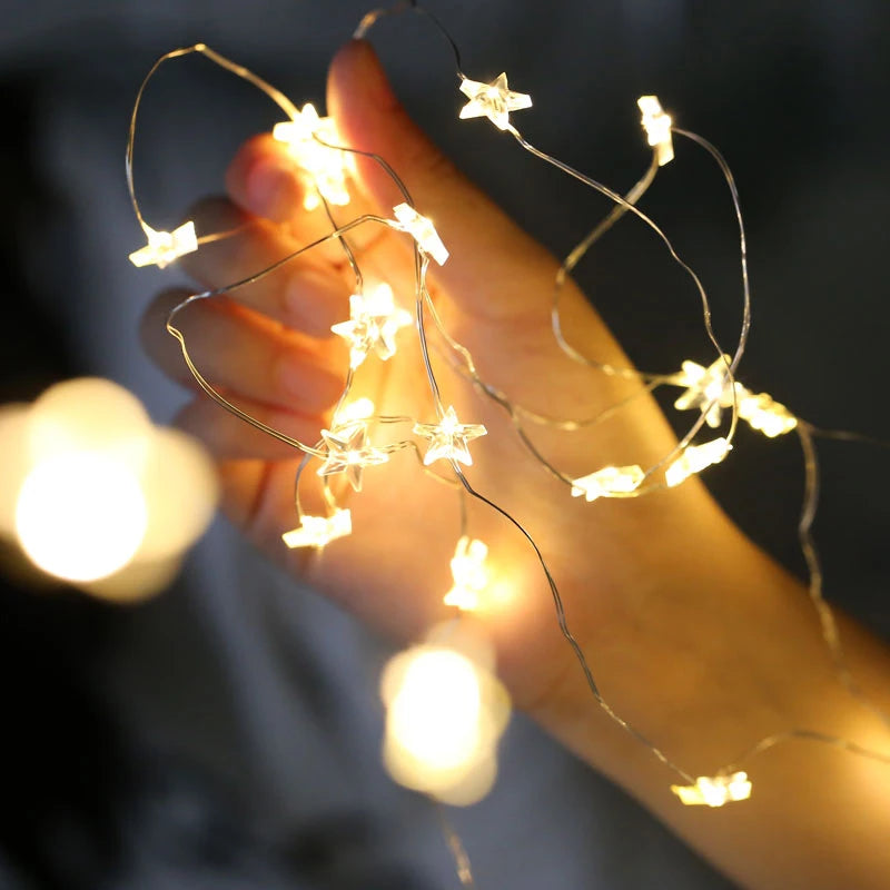 guirlande lumineuse led étoile fil cuivre pour décorations de fête