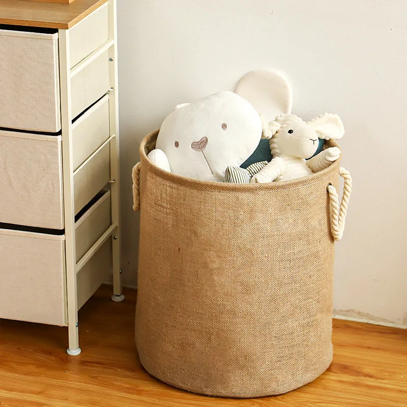 panier à linge pliable en coton et lin grande capacité pour vêtements et jouets