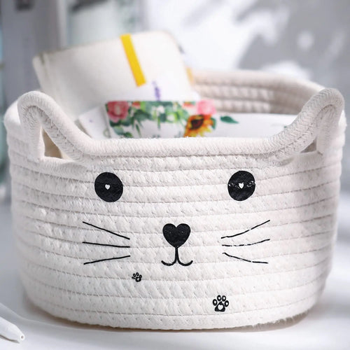 paniers de rangement en coton thème chaton décoratif et pratique