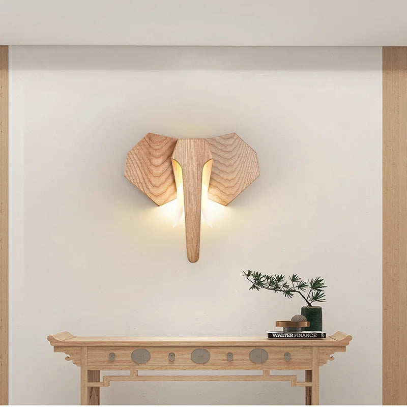 lampe éléphant en bois de frêne style sud-est asiatique