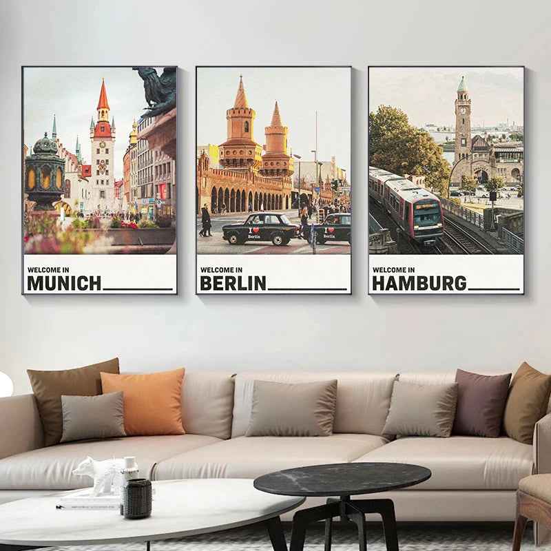 affiche de villes allemandes pour décoration murale maison