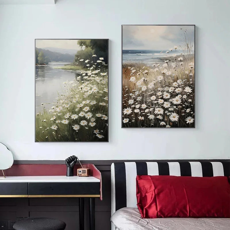 peinture vintage de campagne avec fleurs sauvages en toile