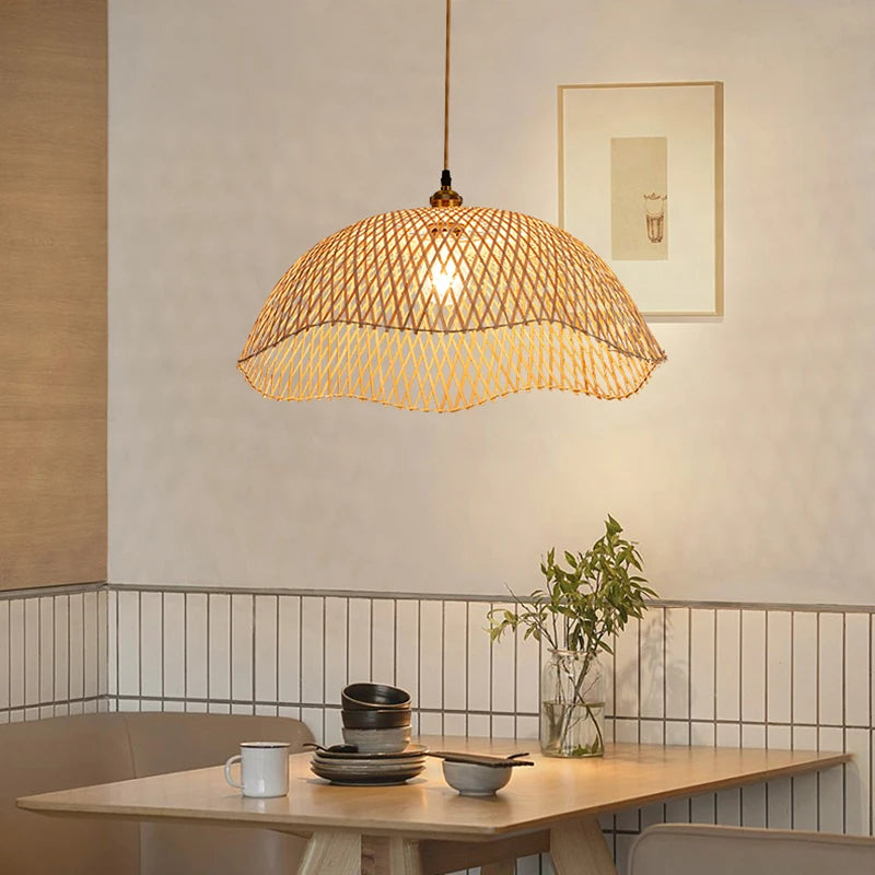 Rétro bambou tissage osier rotin suspension lumières à la main bambou lampe Restaurant salon chambre décor suspension