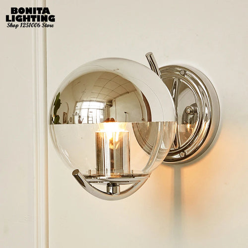 applique murale Boule d'espace argent Simple élégant haricots magiques petites boule de verre semi-plaqué chromé appliques murales couloir de chambre à coucher