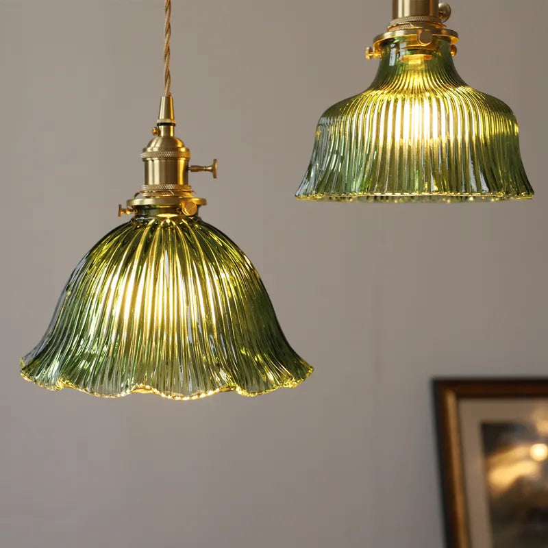 suspension nordique moderne avec abat-jour fleur en verre