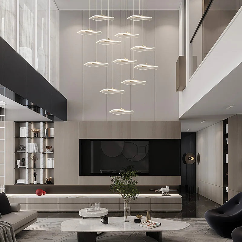 Lustre Villa Moderne Minimaliste Luxe Créatif Tournant Escalier Long