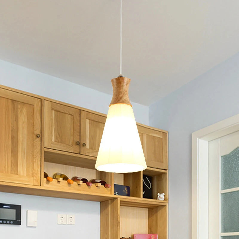 lustre en bois massif et verre luminaire suspendu