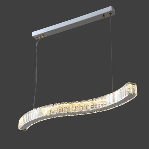 lustre moderne en acier avec cristaux et lumières led suspendues