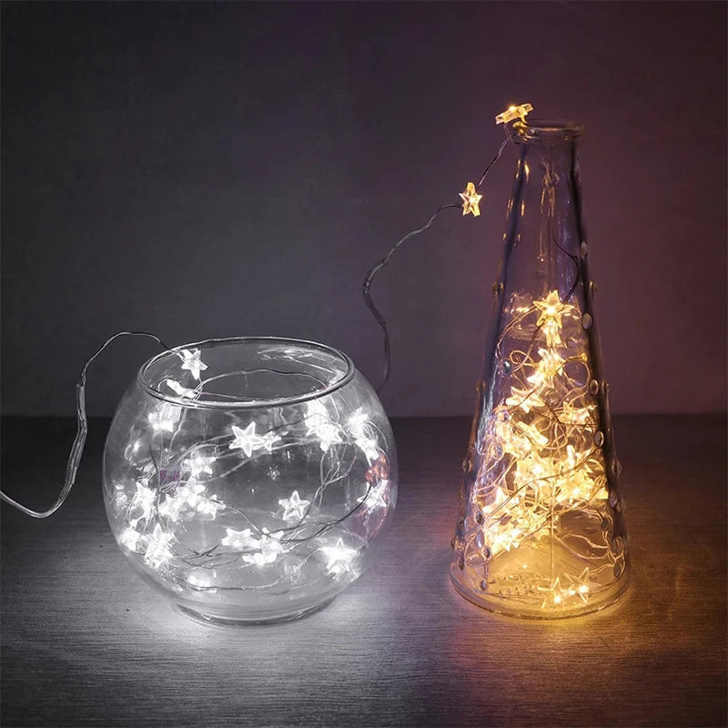 guirlande lumineuse led étoile fil cuivre pour décorations de fête