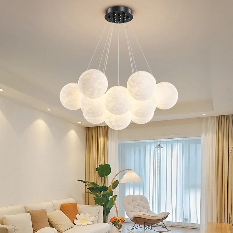 Lune Lustre Lampes Bulle Lustre Lumière pour Salon Chambre D'enfant Chambre Lampes Suspendues Or Noir G9 Ampoule AC220V