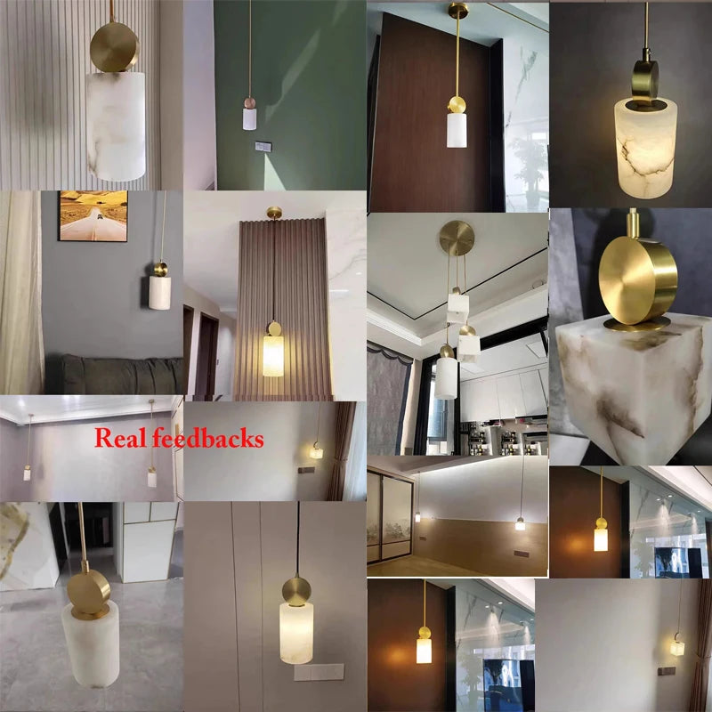 Suspension nordique en marbre et cuivre avec lumières led