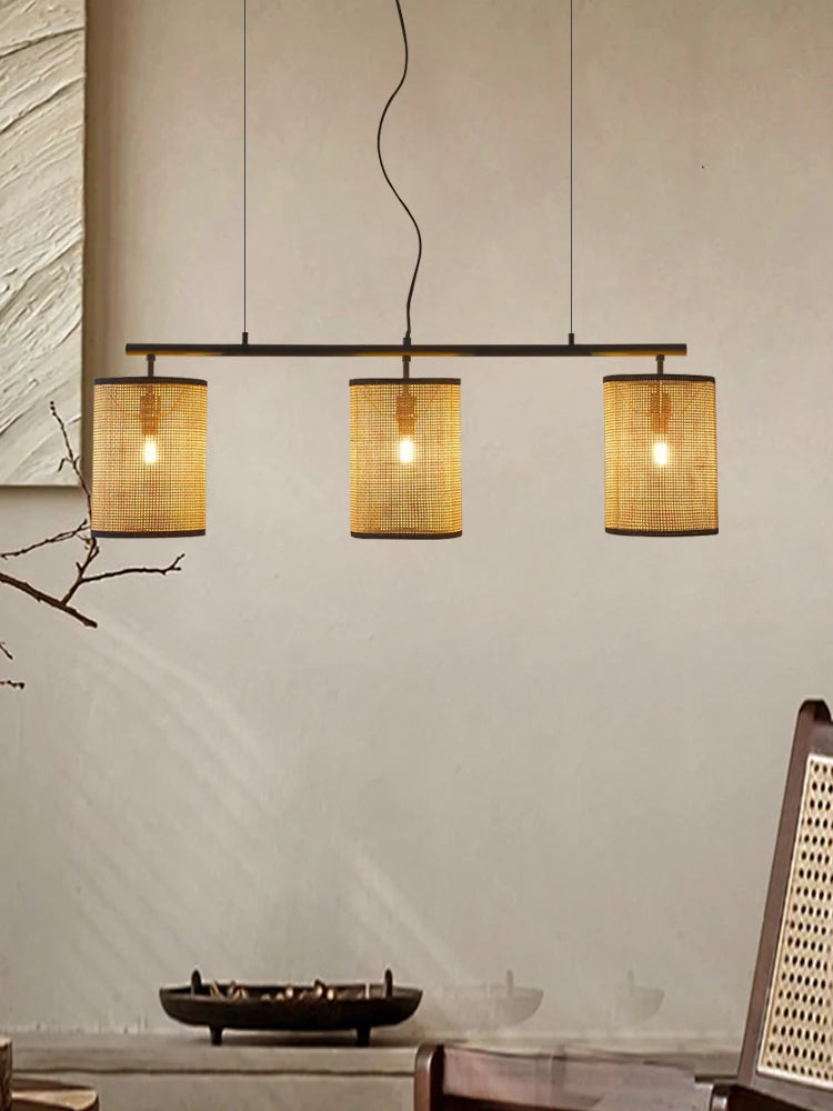 lustre rétro en rotin créatif pour éclairage intérieur