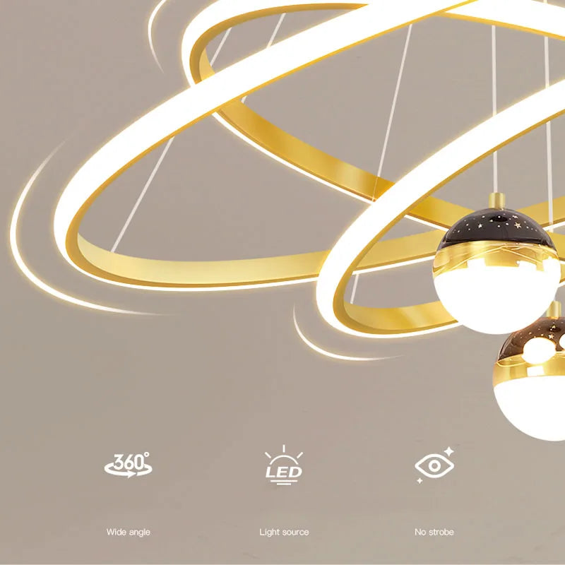 Lustre led anneaux circulaires étoile homedero