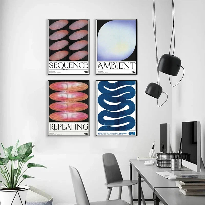 affiche rétro japonaise abstraite pour décoration murale artistique