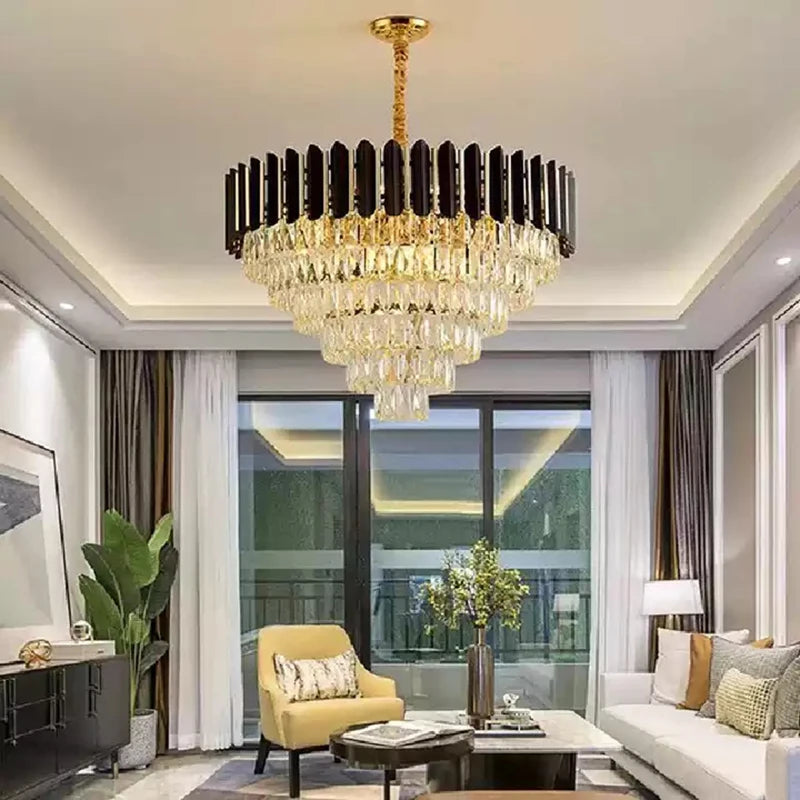 lustre led moderne de luxe en cristal luminaire rond ou long