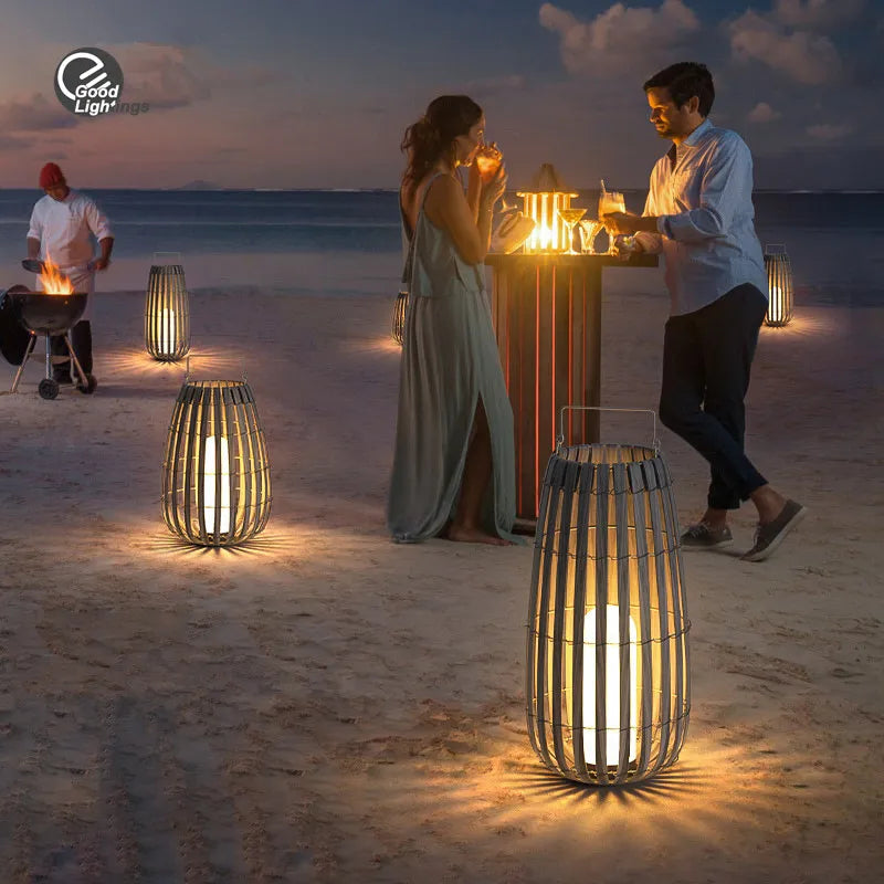 Jardin extérieur lumière solaire rotin IP65 étanche lampadaire Villa cour paysage pelouse lumière pour jardin Patio clôture décor