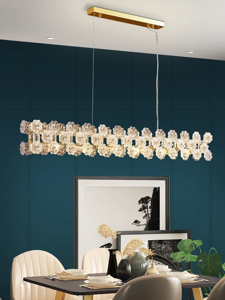 lustre postmoderne nordique de luxe en verre créatif en forme de fleur