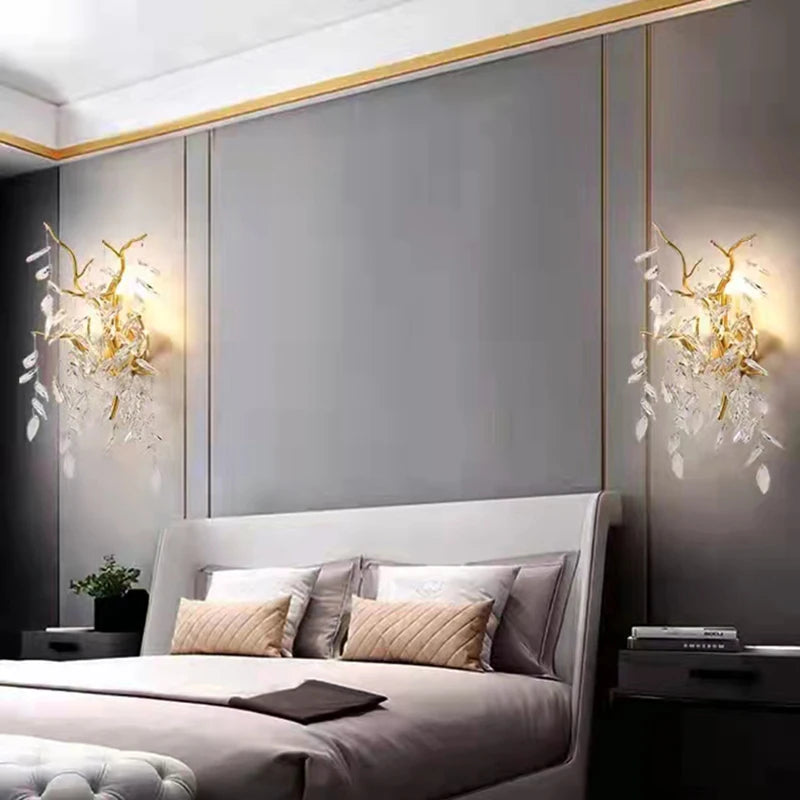applique murale led moderne en cristal et aluminium doré art déco