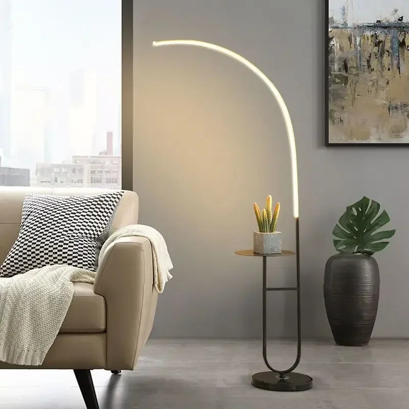 lampadaire à led avec rangement design minimaliste pour lecture et détente