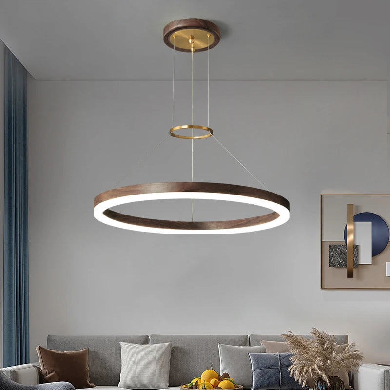lustre moderne en bois massif avec lumières led