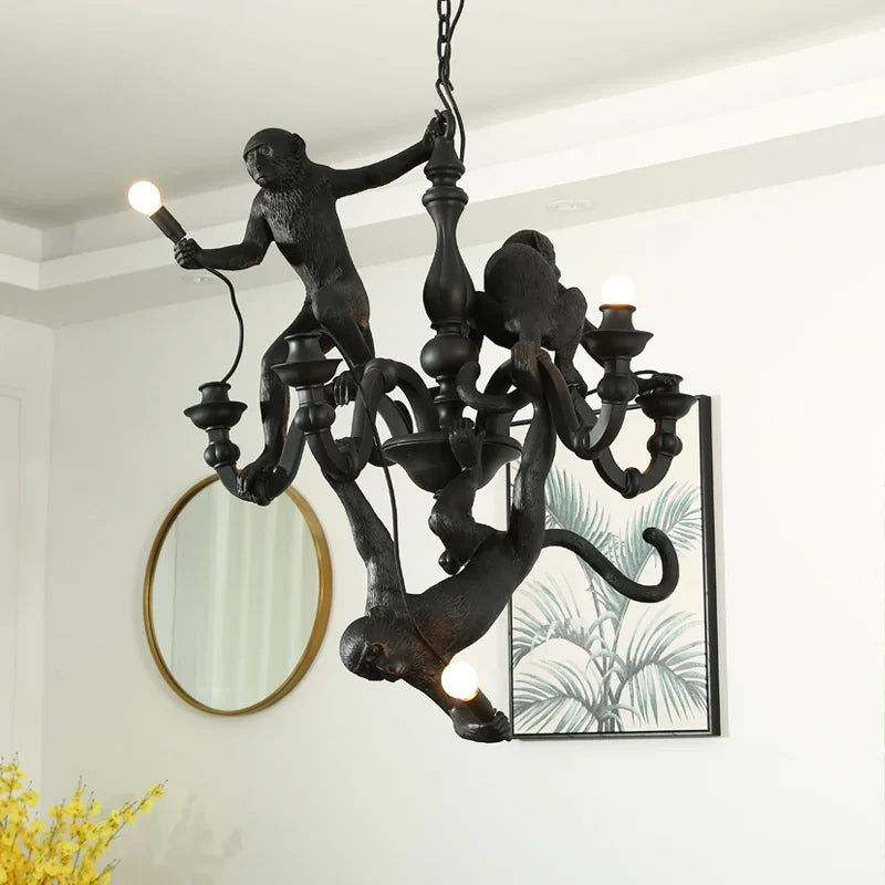 plafonnier led suspendu en résine avec singe grimpant design animal créatif nordique