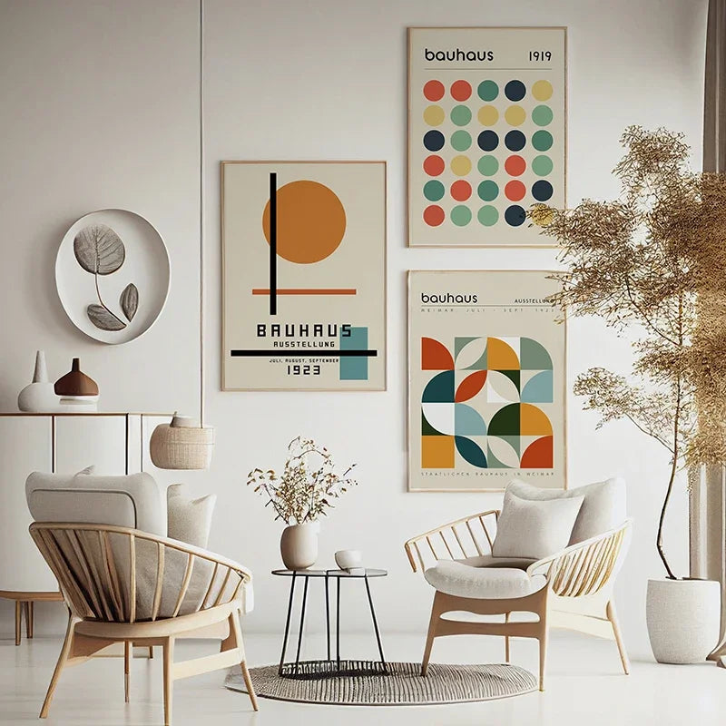 affiches géométriques bauhaus pour décoration intérieure moderne