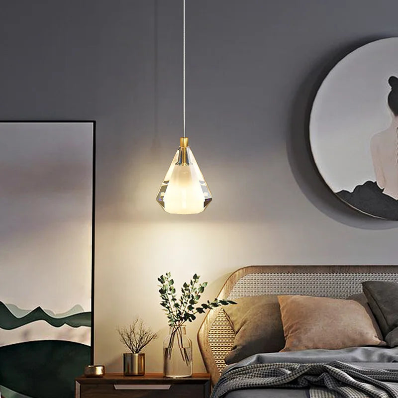 lustre en cristal diamant vintage en cuivre pour éclairage intérieur